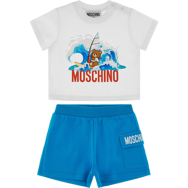 White Shirt & Ocean Blue Shorts Set