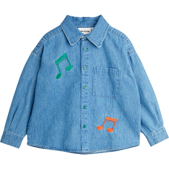 Note Embroidered Lightweight Denim Shirt - Button Downs - 1