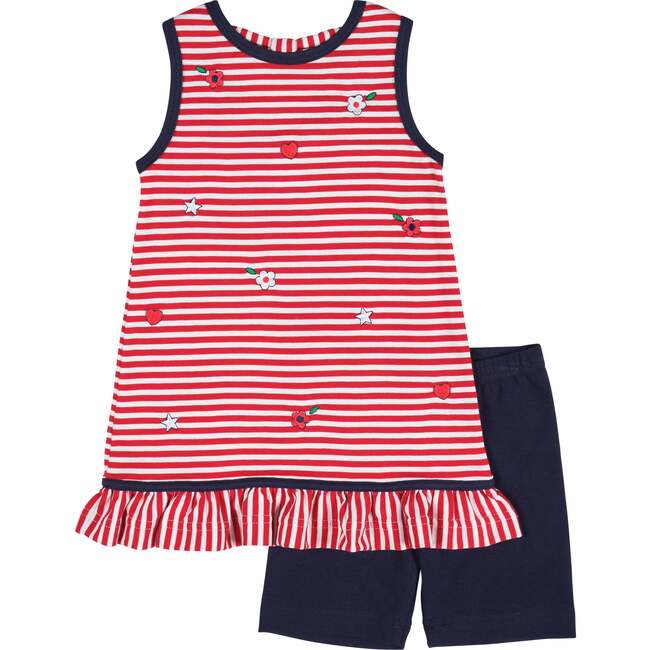 Stripe Knit Short Set With Emb Hearts, Stars, Flowers