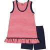 Stripe Knit Short Set With Emb Hearts, Stars, Flowers - Mixed Apparel Set - 3