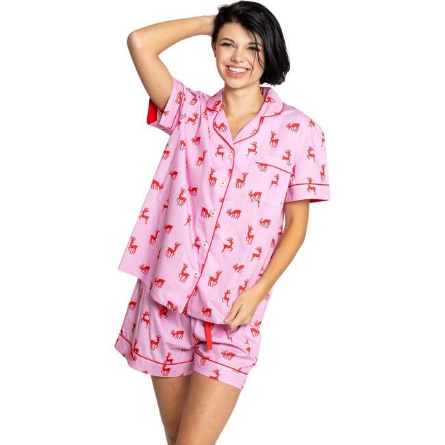Women's Reindeer Pink Short PJ Set - Pajamas - 4