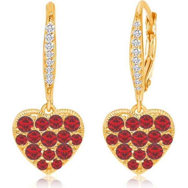 Yellow gold Heart Leverback Earrings filled with White Stones