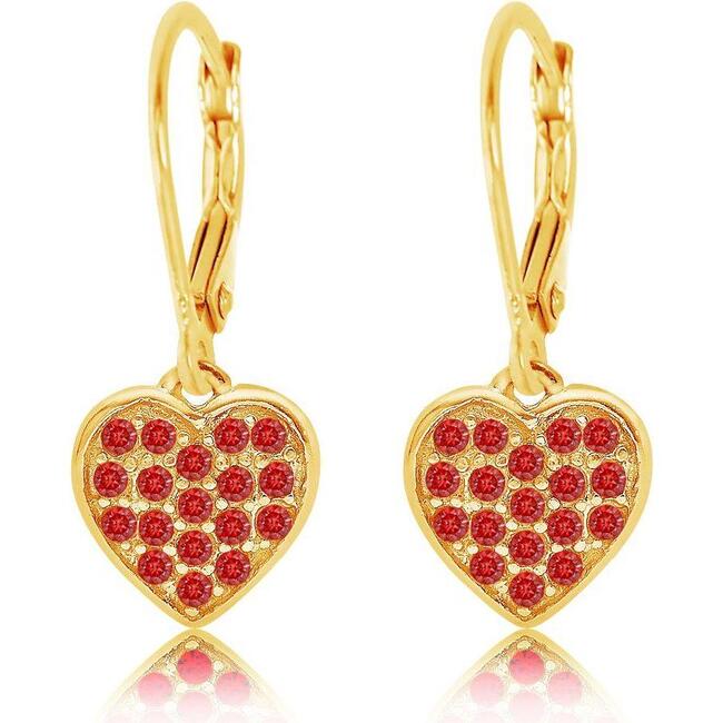Heart Red Crystal Yellow Gold Plating Girl's Leverback Earring