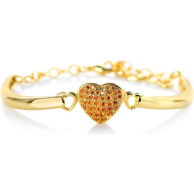 Heart Crystal Yellow Gold Plating Girls Adjustable Bangle Bracelet Topaz