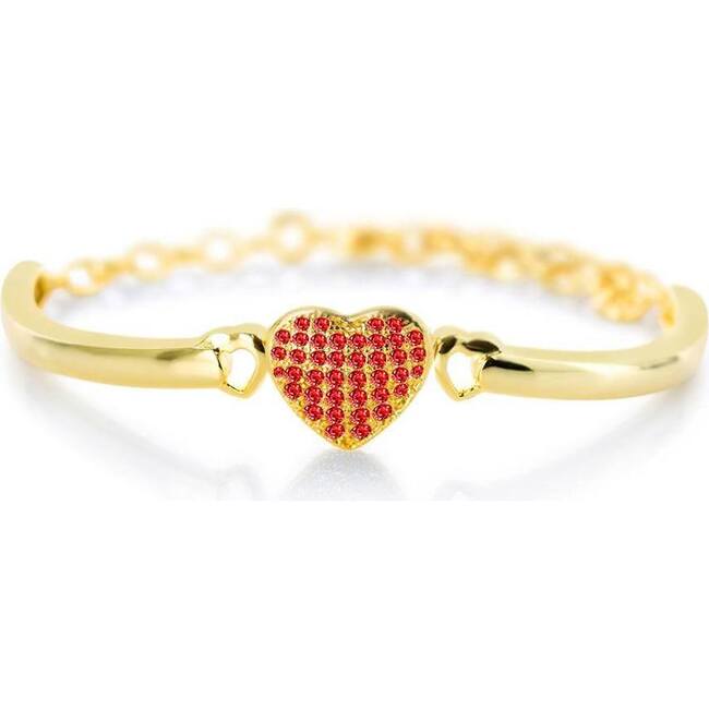 Heart Crystal Yellow Gold Plating Girls Adjustable Bangle Bracelet Red