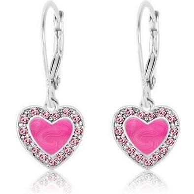 Enamel Crystal Heart Leverback Earring Pink