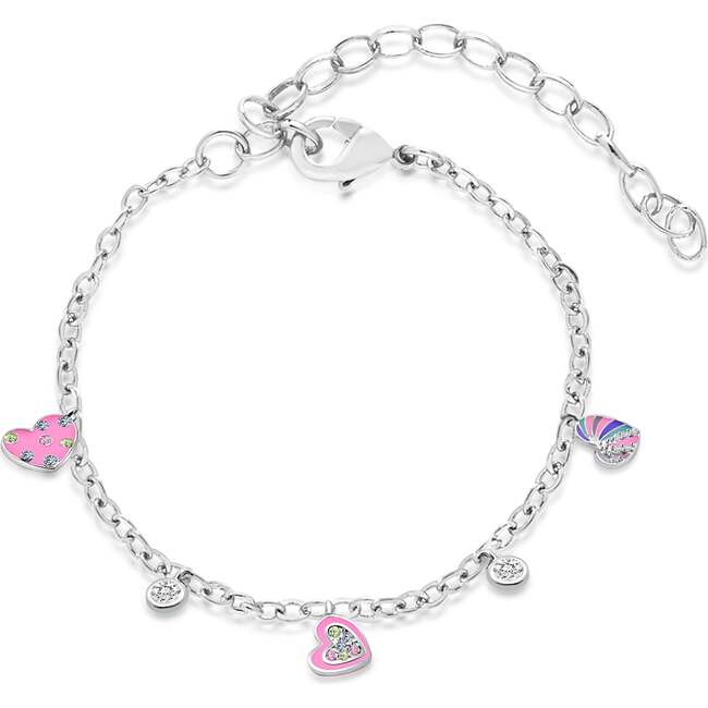 Heart Pink Multi-colored Crystal Palladium Plating Girls Charmed Bracelet