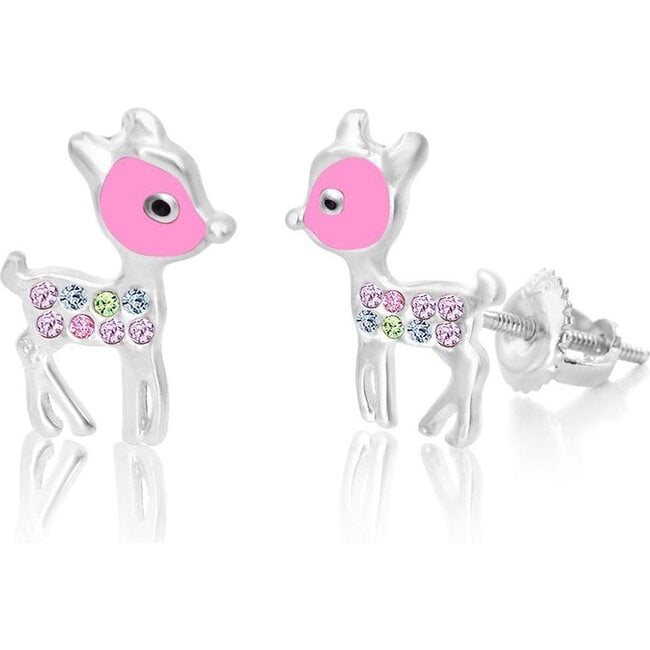 Deer Crystal Enamel White Gold Palladium Girl's Stud Earrings