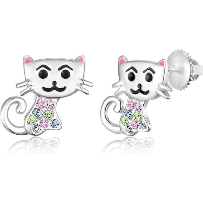 Cat Multicolor Crystal Palladium Plating Girls Screwback stud Earring