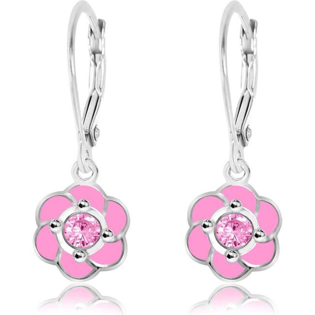 Flower Pink Crystal Palladium Plating Girls Leverback Earring