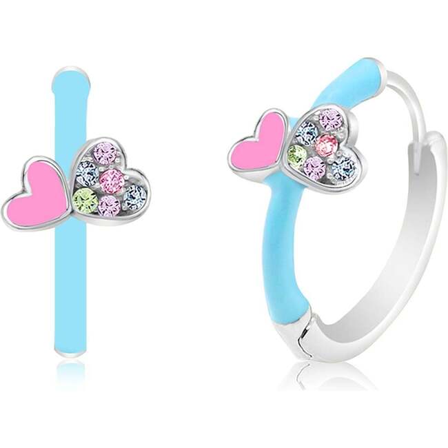 Blue Round Pink Heart Multi-color Crystal White Gold Palladium Plating Girl's Leverback Earring