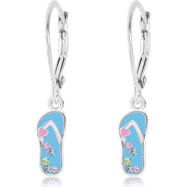 Blue Flip-flop Multi-color Crystal White Gold Palladium Plating Girl's Leverback Earring