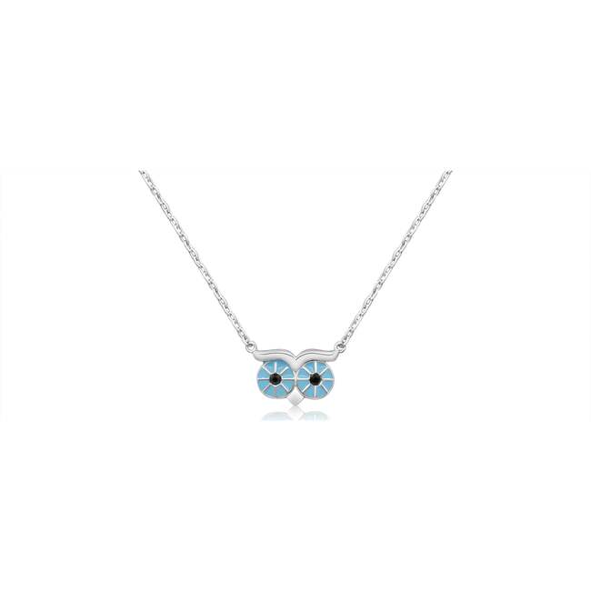 Blue Eye Owl Enamel White Gold Palladium Plating Girl's Necklace Pendant