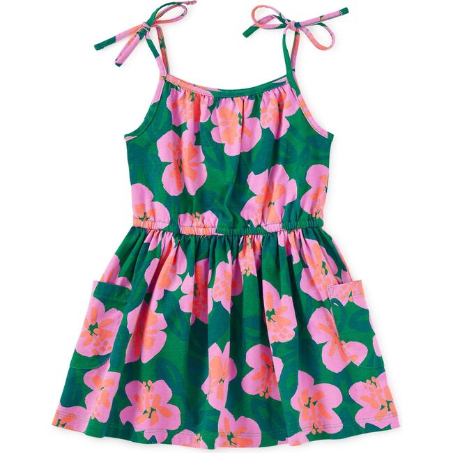 Tie Shoulder Twirl Dress, Bold Hibiscus - Dresses - 2