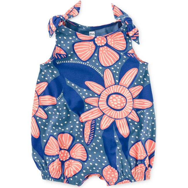 Tie Shoulder Baby Romper, Oversized Dot Floral