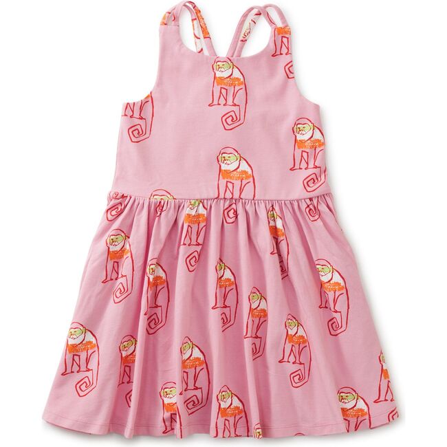 Strappy Back Skirted Dress, Cochin Monkeys in Pink