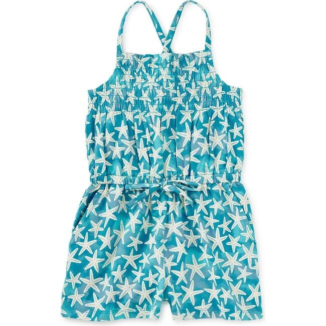 Smocked Strappy Romper, Watercolor Starfish