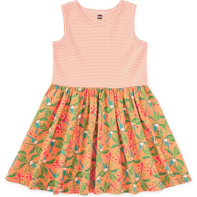 Print Mix Tank Skirted Dress, Toucan in Banana Palm