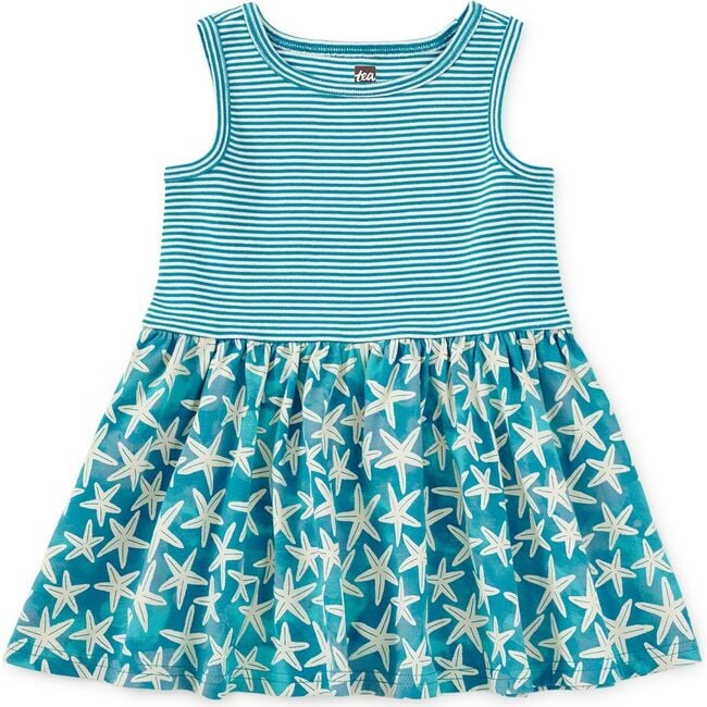 Print Mix Tank Skirted Dress, Watercolor Starfish - Dresses - 2