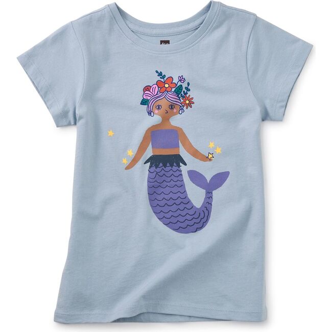 Mermaid Folklorico Graphic Tee, Blue Fog