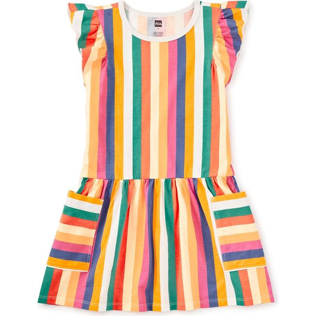 Flutter Sleeve Pocket Dress, Lamu Sunset Stripe