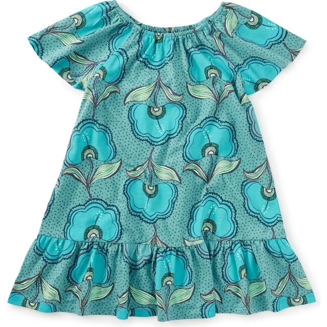 Flutter Sleeve Drop Skirt Dress, Hibiscus Wax Print