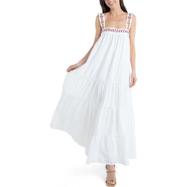 The Greek Isles, Bougainvillea Embroidered Maxi Cotton Dress
