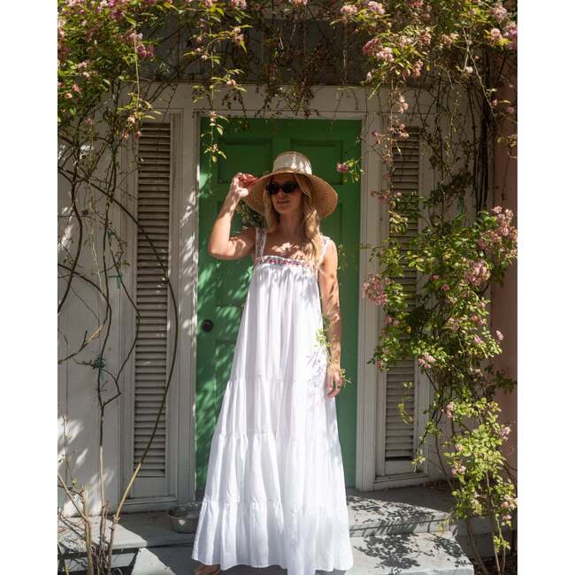 The Greek Isles, Bougainvillea Embroidered Maxi Cotton Dress - Dresses - 5