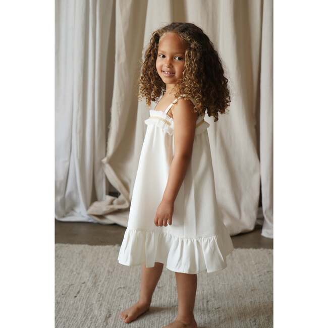 Civeta Ruffle Tulle Embellished Satin Dress, Cream - Dresses - 2