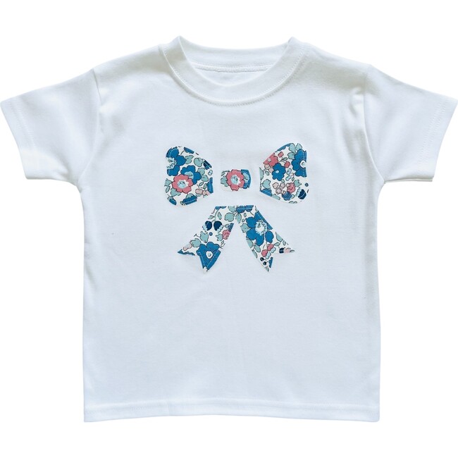 Liberty of London Childrens Bow Design White Short Sleeve T-Shirt, Betsy Blue