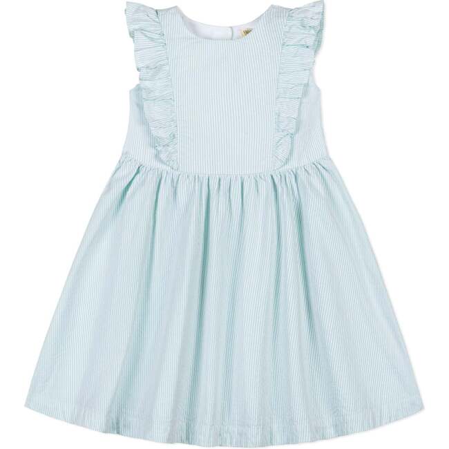 Organic Seersucker Flutter Sleeve Open Back Dress, Mint Seersucker