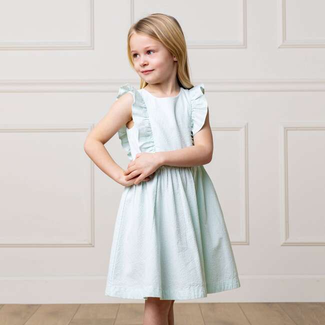 Organic Seersucker Flutter Sleeve Open Back Dress, Mint Seersucker - Dresses - 3