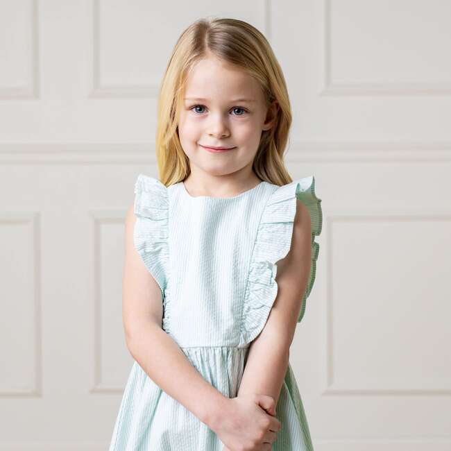 Organic Seersucker Flutter Sleeve Open Back Dress, Mint Seersucker - Dresses - 4