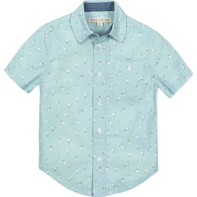 Linen Short Sleeve Button Down Shirt, Tea Room Floral