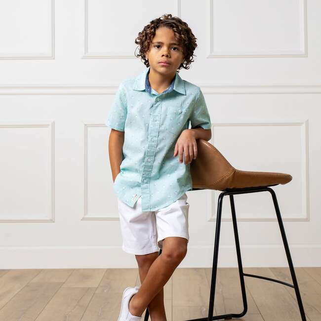 Linen Short Sleeve Button Down Shirt, Tea Room Floral - Button Downs - 3