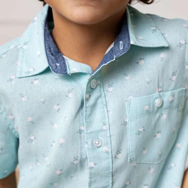 Linen Short Sleeve Button Down Shirt, Tea Room Floral - Button Downs - 4