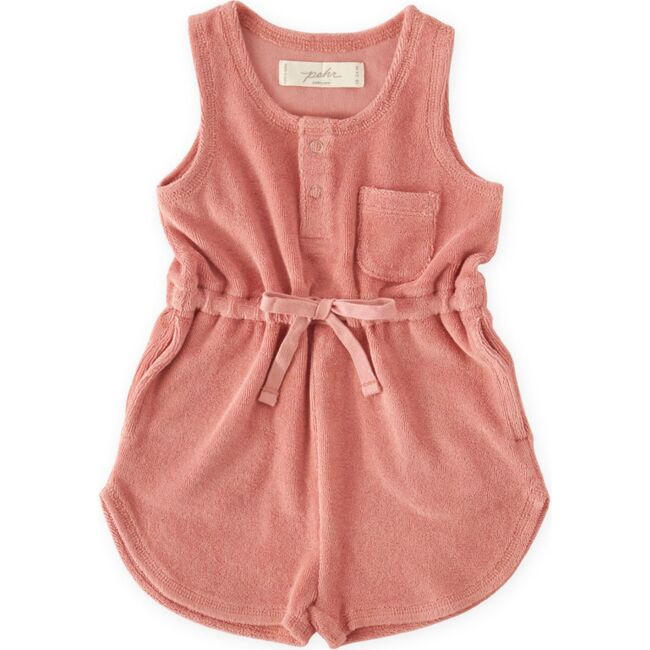 Classic Terry Drawstring Romper, Shell - Rompers - 1