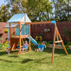 Teamson Kids Laguna Wooden Swing Set with Slide & Rock Wall, Natural - Outdoor Games - 2