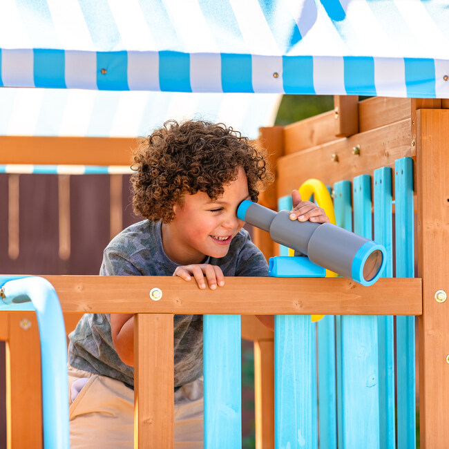Teamson Kids Laguna Wooden Swing Set with Slide & Rock Wall, Natural - Outdoor Games - 4