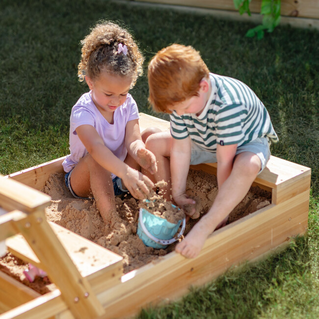Teamson Kids Sorrento Wooden 2-in-1 Picnic Table with Sandbox & Umbrella, Natural - Outdoor Games - 6