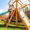 Teamson Kids Laguna Wooden Swing Set with Slide & Rock Wall, Natural - Outdoor Games - 5