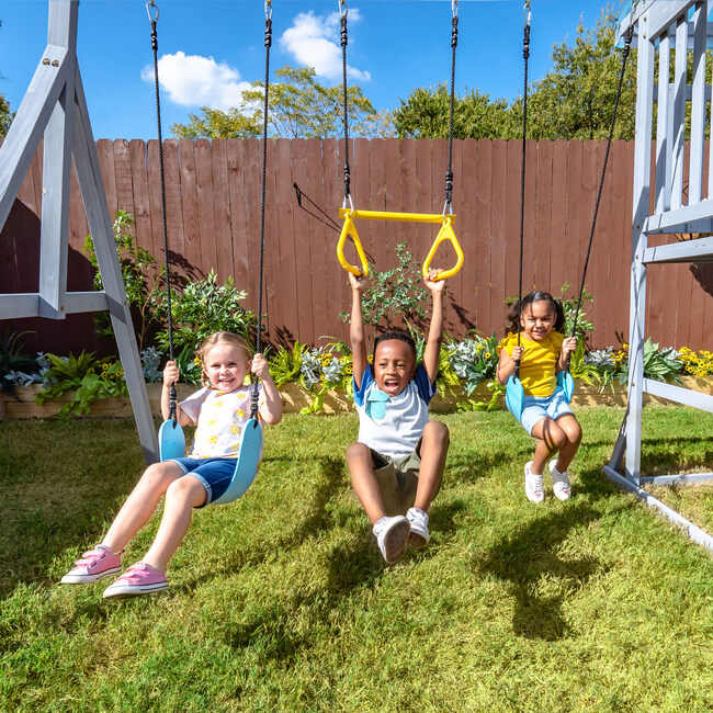 Teamson Kids Laguna Wooden Swing Set with Slide & Rock Wall, Grey - Outdoor Games - 6