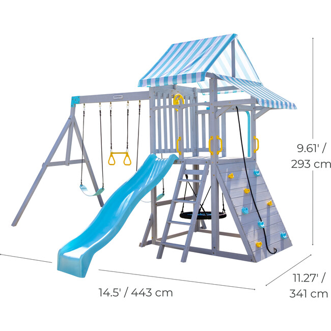 Teamson Kids Laguna Wooden Swing Set with Slide & Rock Wall, Grey - Outdoor Games - 7