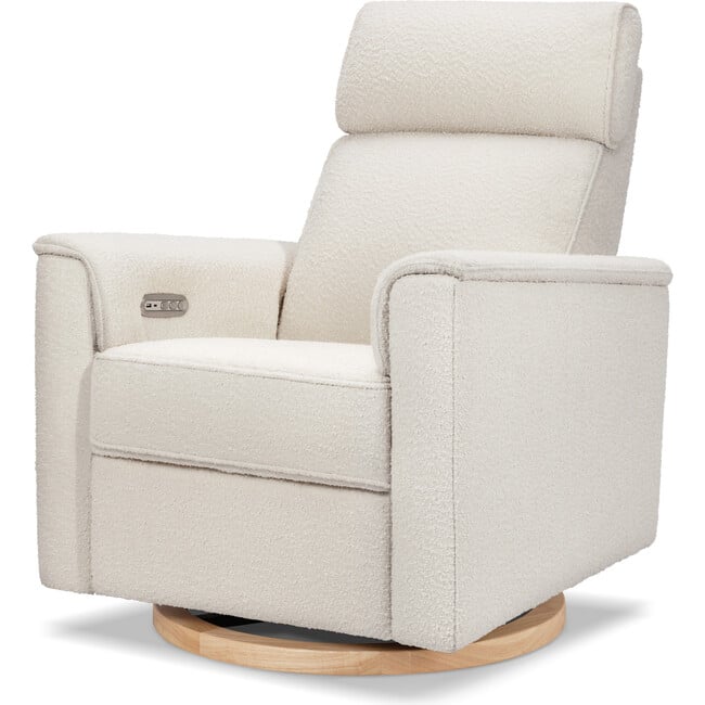 Willa Plus Power Glider Recliner w/ Power Headrest in Ivory Boucle with Light Wood Base