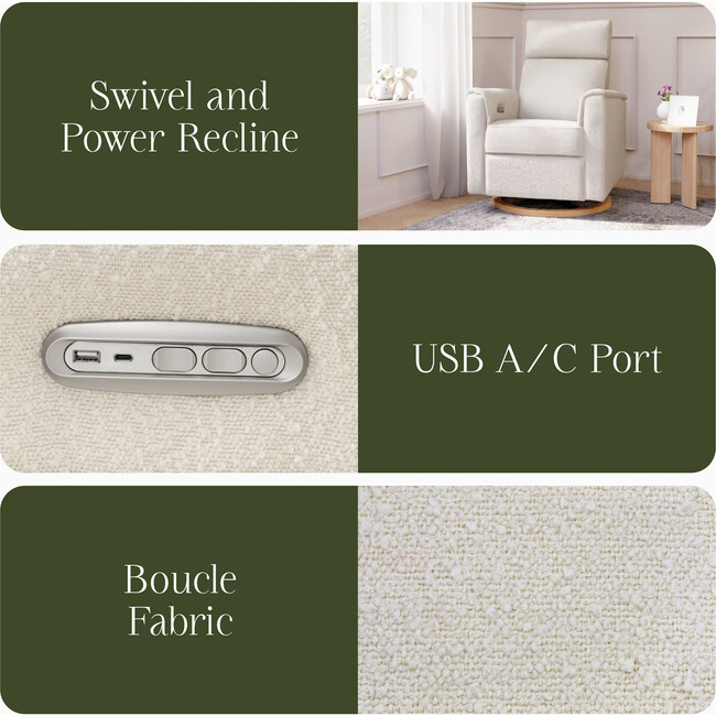 Willa Plus Power Glider Recliner w/ Power Headrest in Ivory Boucle with Light Wood Base - Glider - 6