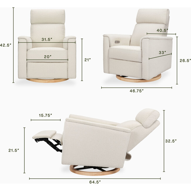 Willa Plus Power Glider Recliner w/ Power Headrest in Ivory Boucle with Light Wood Base - Glider - 8