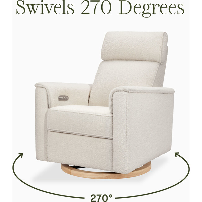 Willa Plus Power Glider Recliner w/ Power Headrest in Ivory Boucle with Light Wood Base - Glider - 9