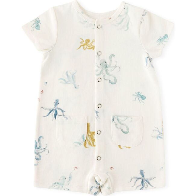 Short Sleeve Toddler Pocket Romper, Octopus Oasis