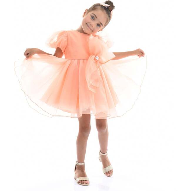 Bow Organza Dress, Peach - Dresses - 2