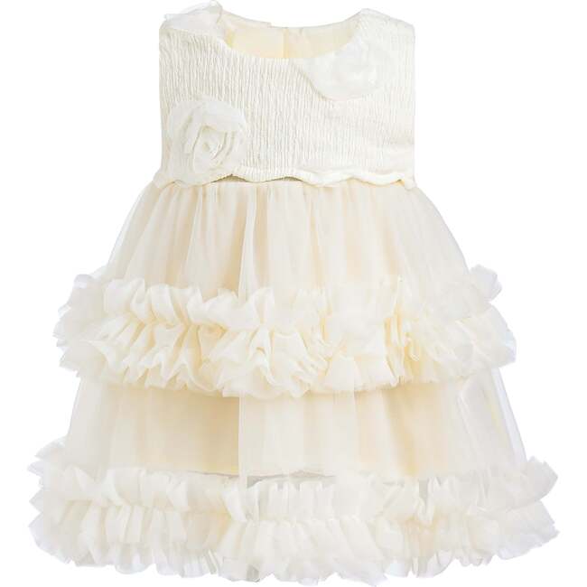 Flower Layered Tulle Dress, Ivory